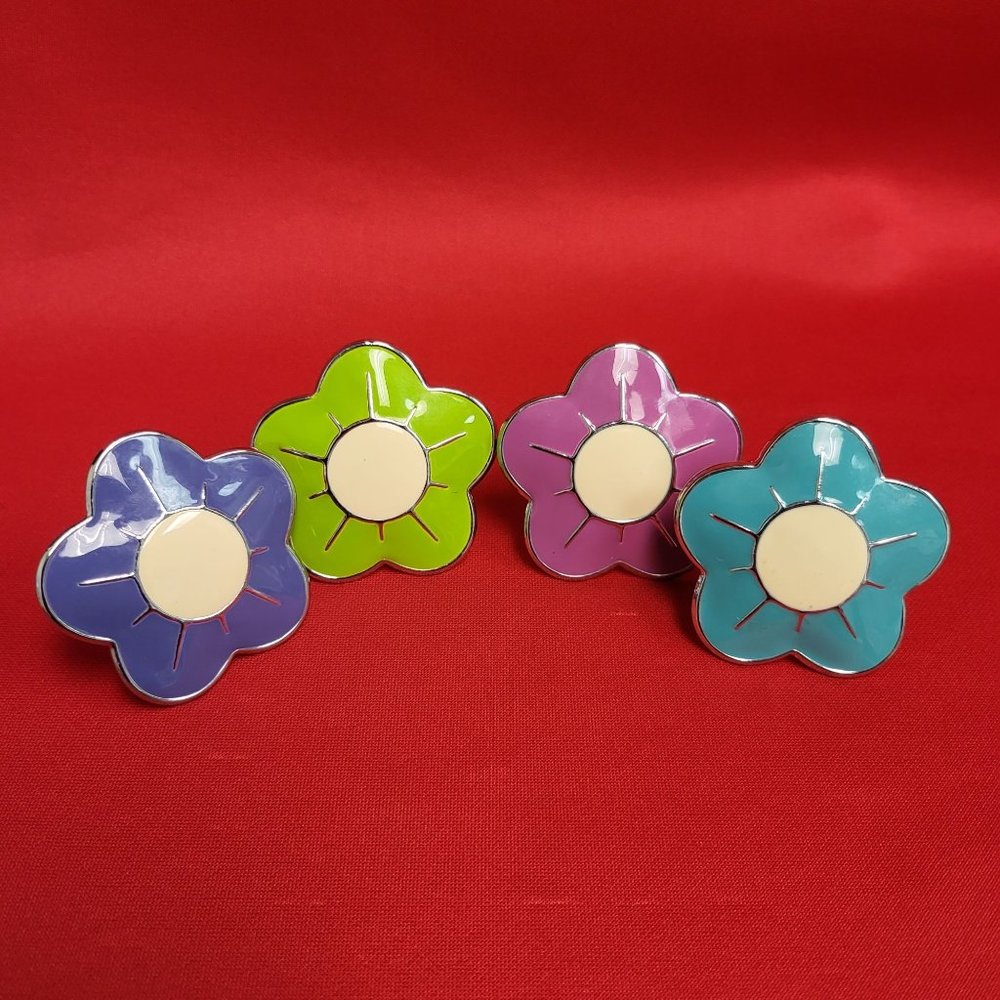 Napkin Ring Holder Floral Aluminum Set of 4